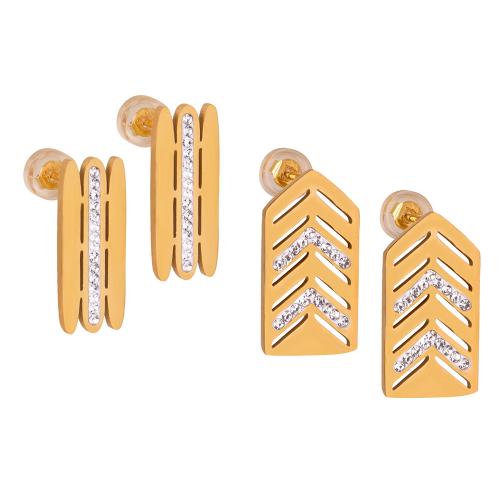 Titanium Steel  Earring with Czech Rhinestone 18K gold plated fashion jewelry & for woman golden Sold By Pair
