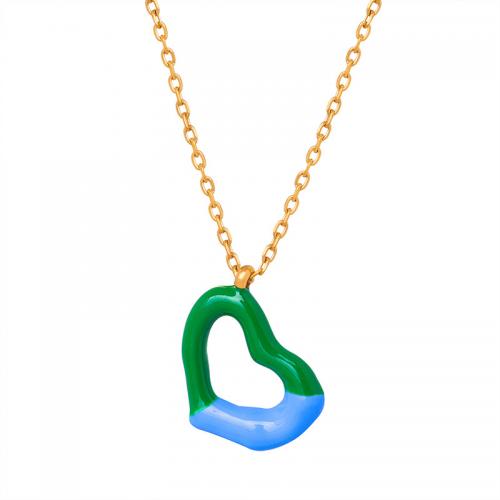 Titanstahl Halskette, mit Verlängerungskettchen von 5cm, Herz, Modeschmuck & für Frau & Emaille, keine, 15mm, Länge:ca. 40 cm, verkauft von PC