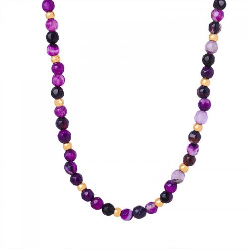 Титановые стали ожерелье, фиолетовый агат, с титан, с 7cm наполнитель цепи, ювелирные изделия моды & Женский, длина:Приблизительно 38 см, продается PC