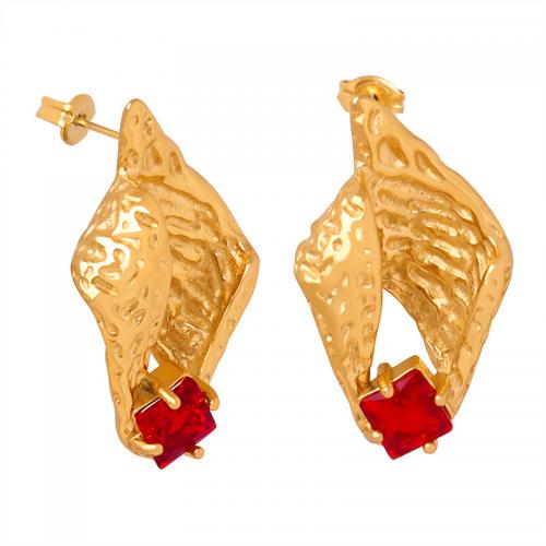 Titanium Steel  Earring Conch 18K gold plated fashion jewelry & micro pave cubic zirconia & for woman golden Sold By Pair