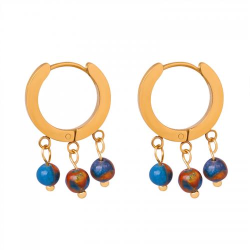 Titanium Steel  Earring with Agate 18K gold plated fashion jewelry & for woman golden Sold By Pair