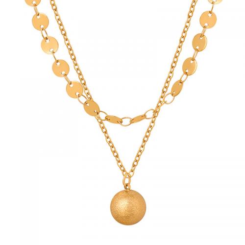 Titanstahl Halskette, mit Verlängerungskettchen von 5cm, 18K vergoldet, Doppelschicht & Modeschmuck & für Frau, goldfarben, 10mm, Länge:ca. 36 cm, ca. 44 cm, verkauft von PC
