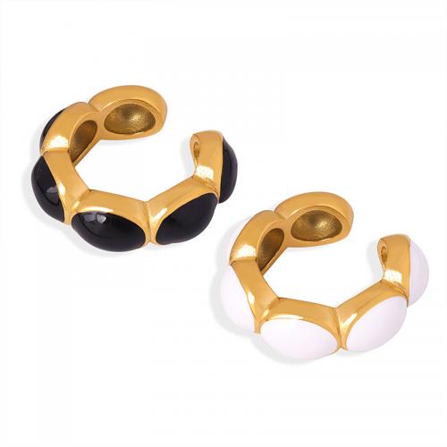 Titanium Steel  Earring, 18K gold plated, fashion jewelry & for woman & enamel, golden, 28x26mm, Sold By Pair