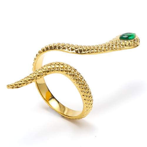 Titanium Steel Finger Ring Snake fashion jewelry & for woman & with rhinestone golden Sold By PC