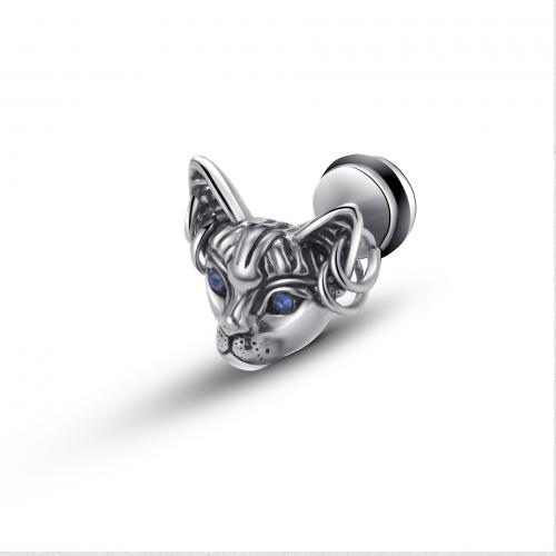 Stainless Steel Stud Earrings 304 Stainless Steel Dog fashion jewelry & for man & with rhinestone original color Sold By PC