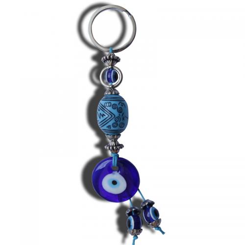 Schlüsselanhänger, Zinklegierung, mit Lampwork, silberfarben plattiert, unisex & böser Blick- Muster, blau, frei von Nickel, Blei & Kadmium, 120mm, verkauft von PC