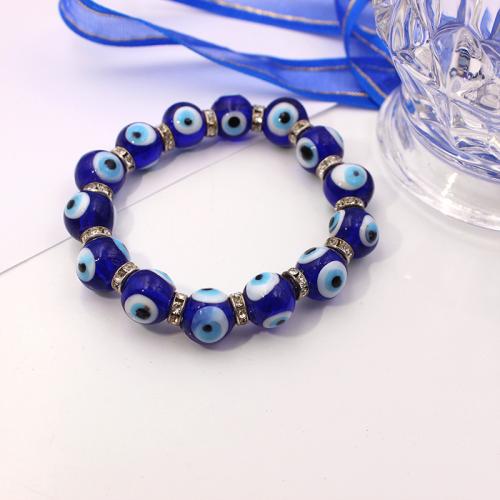Evil Eye Jewelry Bracelet Resin with Zinc Alloy plated elastic & Unisex & evil eye pattern & with rhinestone 10mm Length Approx 16 cm Sold By PC
