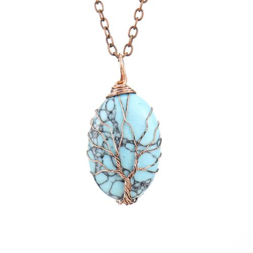 Natural Gemstone Necklace Natural Stone with Iron & Zinc Alloy Oval antique copper color plated fashion jewelry & Unisex Length Approx 53 cm Sold By PC