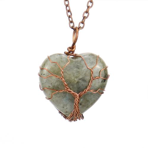 Natural Gemstone Necklace, Natural Stone, with Iron & Tibetan Style, Heart, antique copper color plated, fashion jewelry & different materials for choice & for woman, more colors for choice, nickel, lead & cadmium free, 25x25mm, Length:Approx 53 cm, Sold By PC