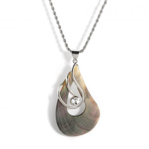 Shell Necklaces, with Tibetan Style, with 6cm extender chain, Teardrop, silver color plated, fashion jewelry & Unisex, 37x64mm, Length:Approx 59 cm, Sold By PC