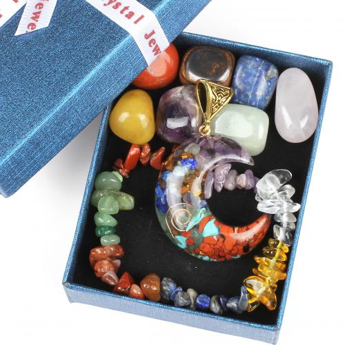 Gemstone jóias moda, misto de pedras semi-preciosas, joias de moda, cores misturadas, 73x93mm, vendido por box