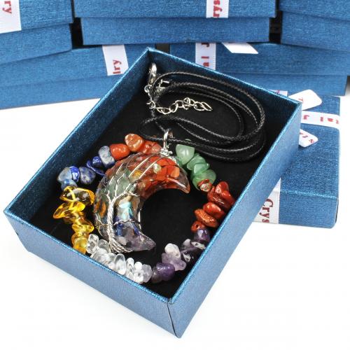 Gemstone smykker sæt, Ædelsten, mode smykker, blandede farver, 73x93mm, Solgt af Box