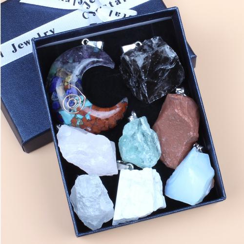 Gemstone Pendants Jewelry, DIY, mixed colors, 73x93mm, Sold By Box