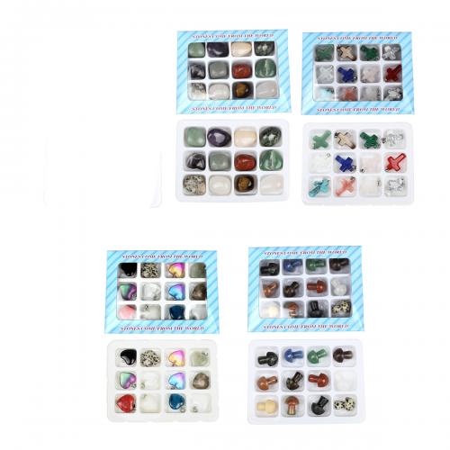 Gemstone Pendants Jewelry, DIY & different designs for choice, mixed colors, Cross: 13*26*5mm, heart: 18*20*4mm, mushroom: 15*20mm, gravel: 13*18-22*26mm Box size: 125*155*15mm, Sold By Box