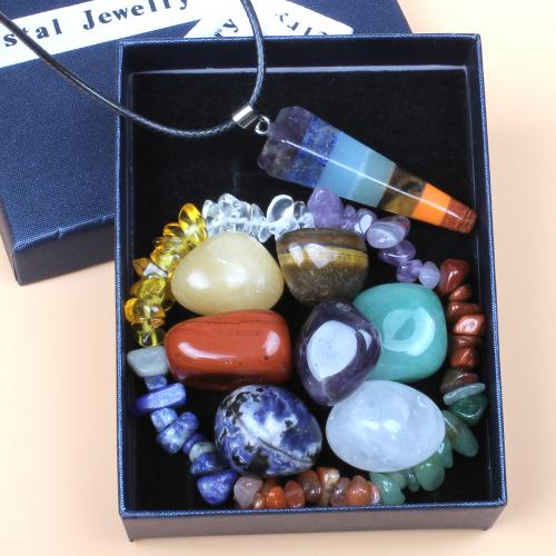 ensemble de bijoux de pierre gemme, bijoux de mode, couleurs mélangées, 73x93mm, Vendu par boîte