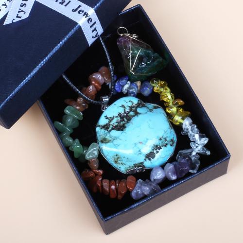 Natural Gemstone Jewelry Sets, fashion jewelry, mixed colors, about:27*38*12mm-36*45*15mm, Sold By Box