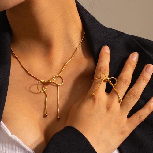 Fashion Stainless Steel Jewelry Sets 304 Stainless Steel Bowknot plated fashion jewelry golden Sold By PC