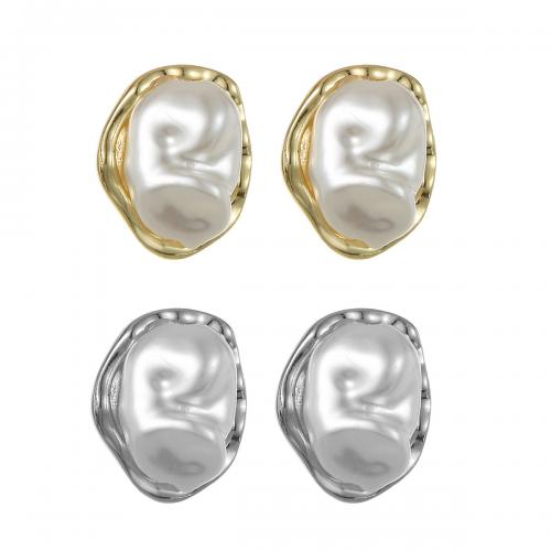 Boucle d'oreille dormeuse en alliage de zinc, avec perle de plastique, Placage, bijoux de mode & pour femme, plus de couleurs à choisir, protéger l'environnement, sans nickel, plomb et cadmium, 18x13mm, Vendu par paire