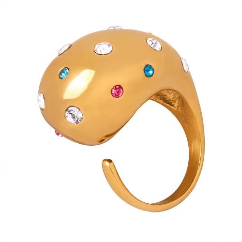 Titanium Čelik Finger Ring, pozlaćen, modni nakit & za žene & s Rhinestone, više boja za izbor, nikal, olovo i kadmij besplatno, Prodano By PC