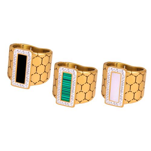 Titanium Steel Finger Ring, with enamel, 18K gold plated, different materials for choice & different size for choice & for woman & with rhinestone, nickel, lead & cadmium free, wide:1.8cm, Sold By PC