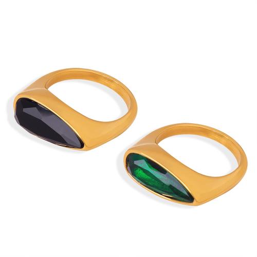 Titanium Čelik Finger Ring, s Stakleni kamen, pozlaćen, modni nakit & različite veličine za izbor & za žene, više boja za izbor, nikal, olovo i kadmij besplatno, wide:2cm, Prodano By PC