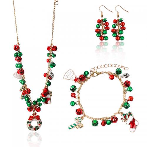 Zinc Alloy Jewelry Set bracelet & earring & necklace painted Christmas Design & three pieces & for woman nickel lead & cadmium free Sold By Set