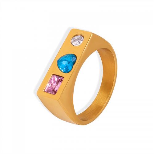 Titanium Čelik Finger Ring, pozlaćen, modni nakit & bez spolne razlike & različite veličine za izbor & s Rhinestone, više boja za izbor, nikal, olovo i kadmij besplatno, wide:5mm, Prodano By PC
