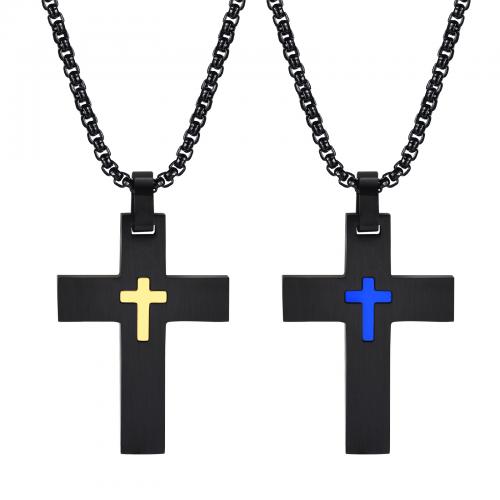 Stainless Steel Jewelry Necklace, 304 Stainless Steel, Cross, black ionic, fashion jewelry & for man, more colors for choice, nickel, lead & cadmium free, Pendant:30x42mm, Length:Approx 600 mm, Sold By PC