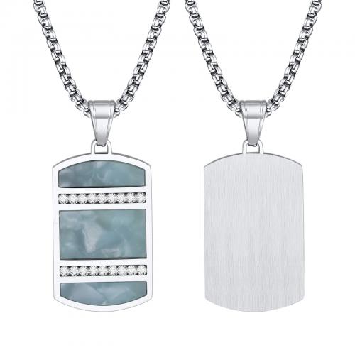 Stainless Steel Jewelry Necklace, 304 Stainless Steel, with Acetate, fashion jewelry & micro pave cubic zirconia & for man, original color, nickel, lead & cadmium free, Pendant:39.3x22.3mm, Length:Approx 600 mm, Sold By PC