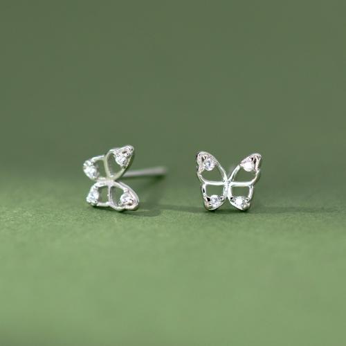 Cubic Zirconia Micro Pave Sterling Silver Earring 925 Sterling Silver Butterfly plated micro pave cubic zirconia & for woman silver color 6mm Sold By Pair