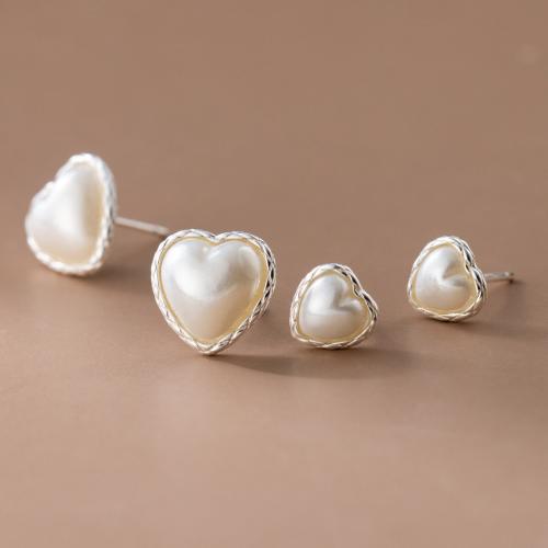 925 Sterling Silver Stud Earrings with Plastic Pearl plated & for woman silver color Sold By Pair