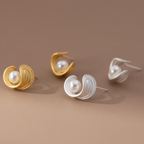 925 Sterling Silver Stud Earrings, with Plastic Pearl, plated, for woman, more colors for choice, 12mm, Sold By Pair