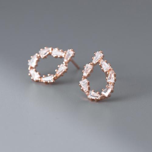Cubic Zirconia Micro Pave Sterling Silver Earring 925 Sterling Silver plated micro pave cubic zirconia & for woman rose gold color 14mm Sold By Pair
