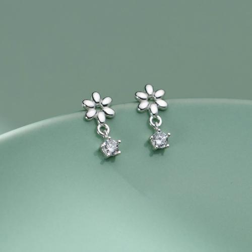 Cubic Zirconia Micro Pave Sterling Silver Earring 925 Sterling Silver petals plated micro pave cubic zirconia & for woman silver color 12mm Sold By Pair