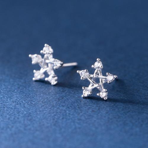 Cubic Zirconia Micro Pave Sterling Silver Earring 925 Sterling Silver Star plated micro pave cubic zirconia & for woman silver color 6mm Sold By Pair