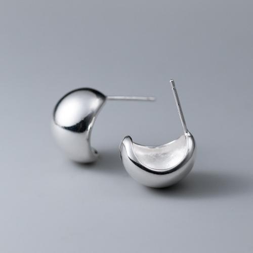 925 Sterling Silver Stud Earrings, plated, for woman, silver color, 14mm, Sold By Pair