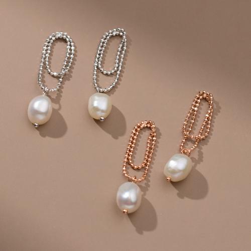 925 Sterling Silver Stud Earrings with Plastic Pearl plated for woman 30mm Sold By Pair