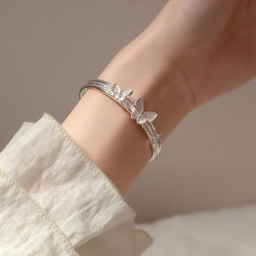 925 Sterling Silver Bangle Bracelet, plated, for woman, silver color, Inner Diameter:Approx 55mm, Sold By PC