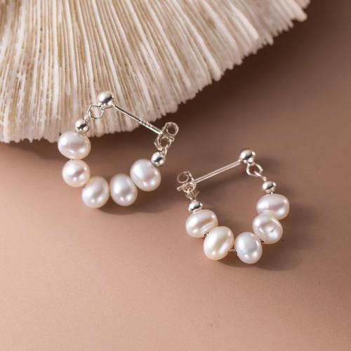 925 Sterling Silver Hoop Earrings, with Plastic Pearl, plated, for woman, white, The inner diameter of the ear buckle was 1 cm, Sold By Pair