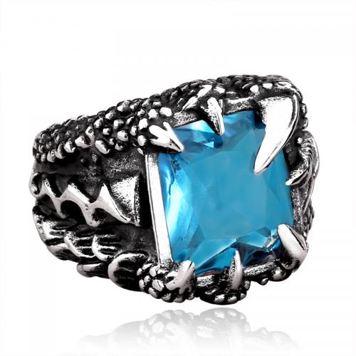 Titanium Steel Finger Ring Claw polished vintage & micro pave cubic zirconia & for man US Ring Sold By PC