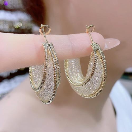 Tibetan Style Drop Earring, Geometrical Pattern, gold color plated, for woman & hollow, 35x40mm, Sold By Pair