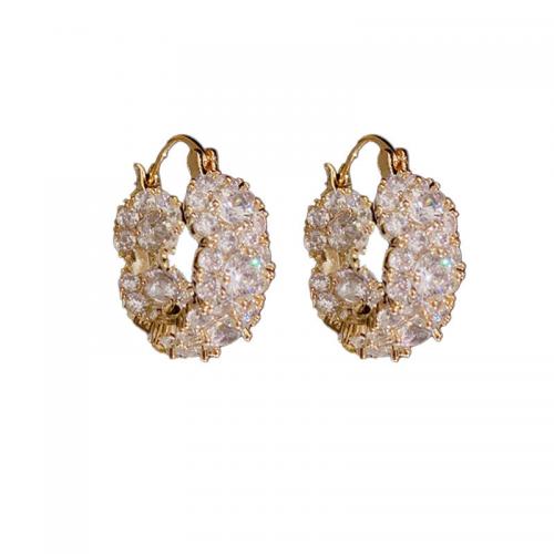 Zinc Alloy Lever Back Earring Donut gold color plated for woman & with rhinestone 20mm Sold By Pair