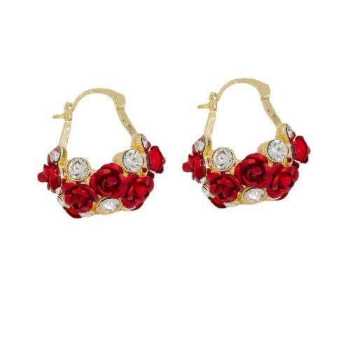 Tibetan Style Lever Back Earring, Flower Basket, gold color plated, for woman & enamel & with rhinestone, more colors for choice, 25x25mm, Sold By Pair