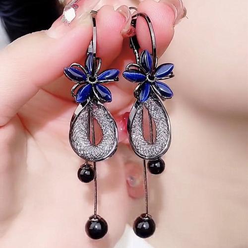 Zinc Alloy Drop Earring with Crystal Flower plated for woman & hollow Sold By Pair