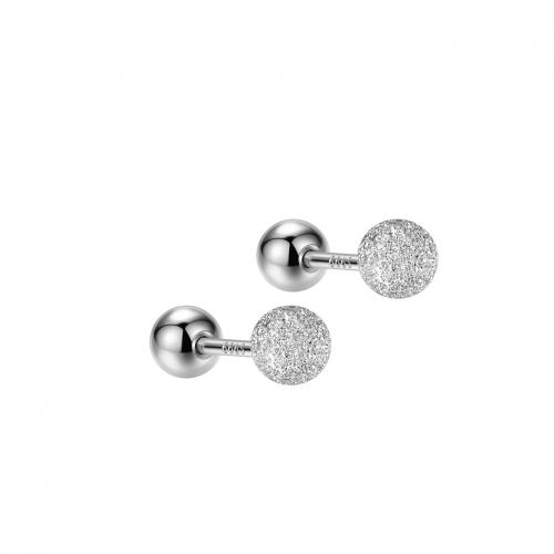 925 Sterling Silver Stud Earring, Round, platinum plated, different size for choice & for woman, Sold By Pair
