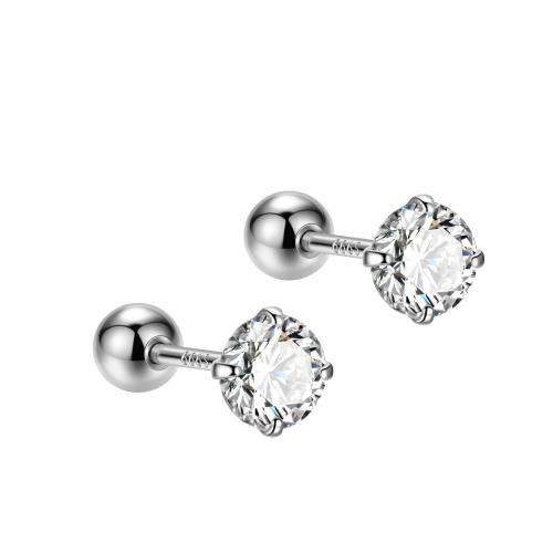 925 Sterling Silver Stud Earring platinum plated & for woman & with rhinestone Sold By Pair