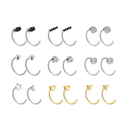 925 Sterling Silver Piercing Earring, plated, Unisex & different styles for choice & with rhinestone, 11mm, Sold By Pair