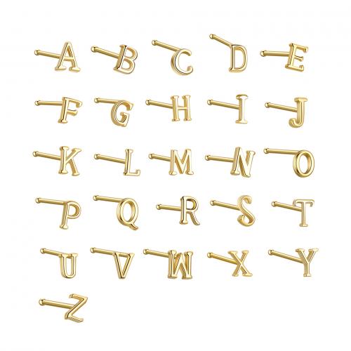 925 Sterling Silver Nose Piercing Jewelry, Alphabet Letter, plated, Unisex & different designs for choice, more colors for choice, 10x3mm, Sold By PC
