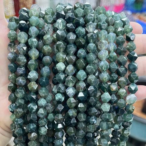 Natural Moss Agate Beads, DIY & faceted, deep green, 8mm, Sold Per Approx 38 cm Strand