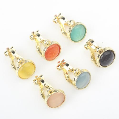 Tibetan Style Earring Findings, with Cats Eye, Flat Round, gold color plated, DIY, more colors for choice, nickel, lead & cadmium free, Sold By PC